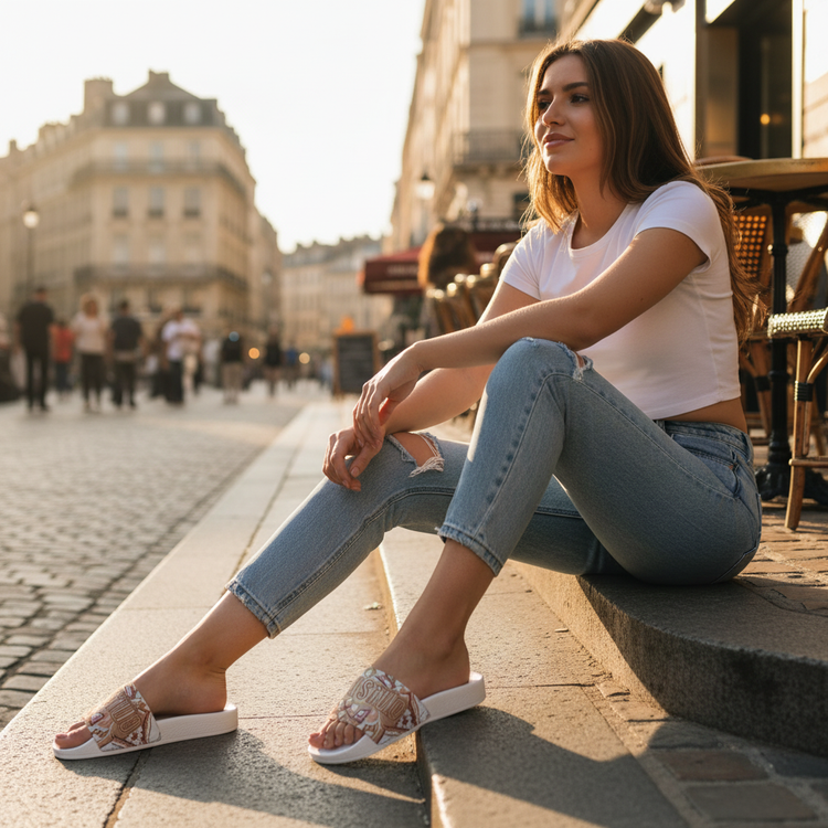 Lyon Style Chanclas Jeans - Café